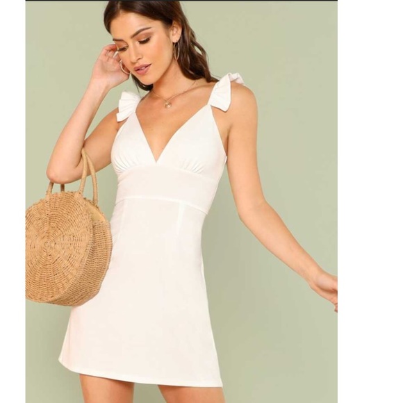 White Ruffle Strap Minidress - Picture 1 of 5